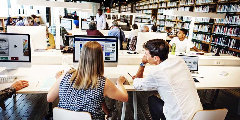 Students in a library