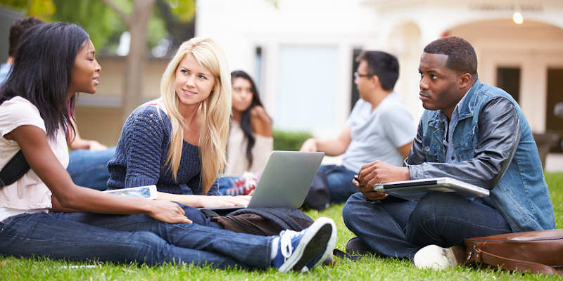 University students sat outside